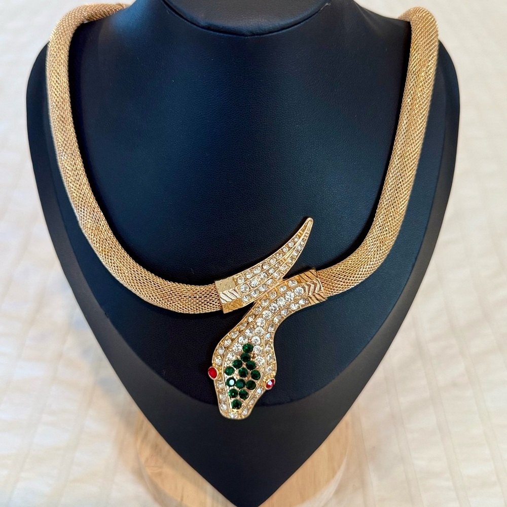 Elegant Gold Snake Necklace with Crystal Accents